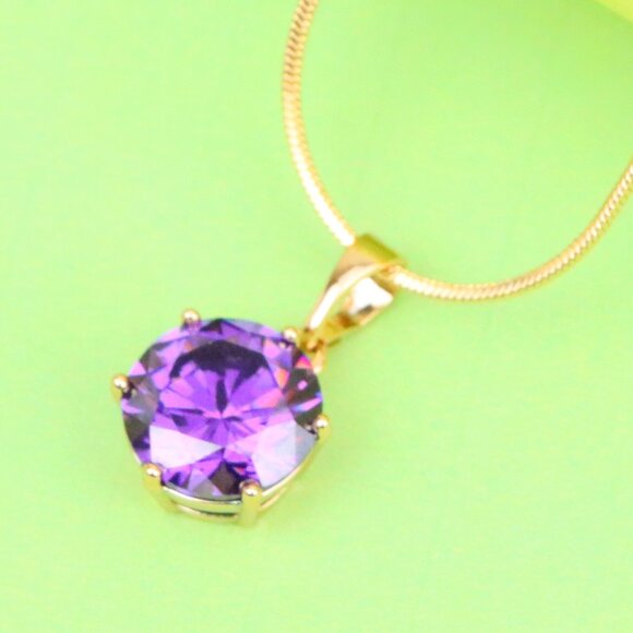 "Rose Gold Pendant with Purple Solitaire Round Stone, XPPT1257 - Picture 1 of 12
